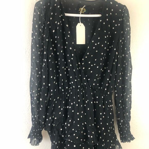 Blue Life Sample Becks polka dot Midi asymmetrical black Dress Size  S - Picture 3 of 9